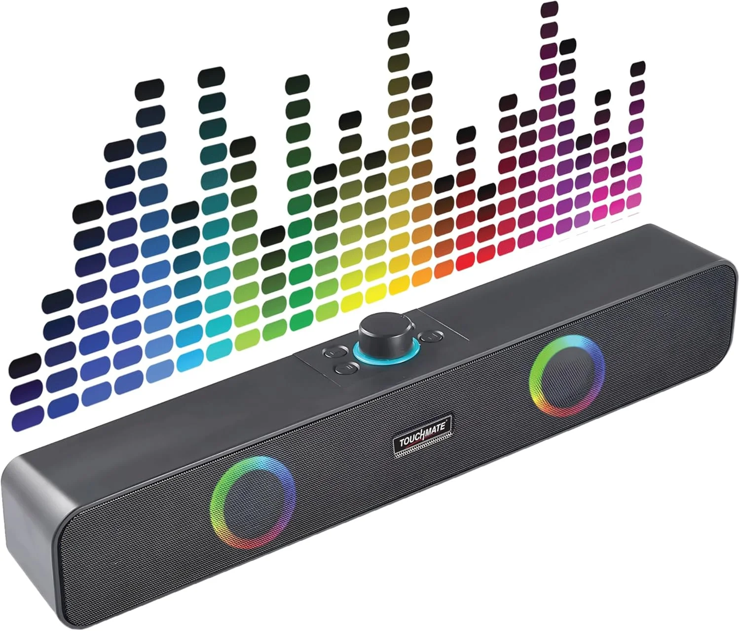 اسپیکر ساندبار بلوتوثی تاچ میت با نورهای RGB، دکمه تنظیم صدا، FM و AUX | بیس قوی | پشتیبانی از USB و کارت SD