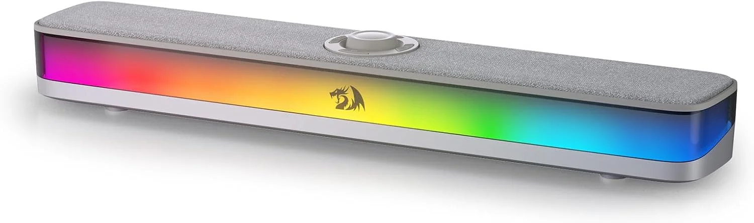 ردراگون GS515 ساندبار رومیزی RGB، بلندگوهای استریو 2.0 کاناله کامپیوتر برای دسکتاپ با بلوتوث 5.3، تغذیه از طریق USB-C/USB، خاکستری