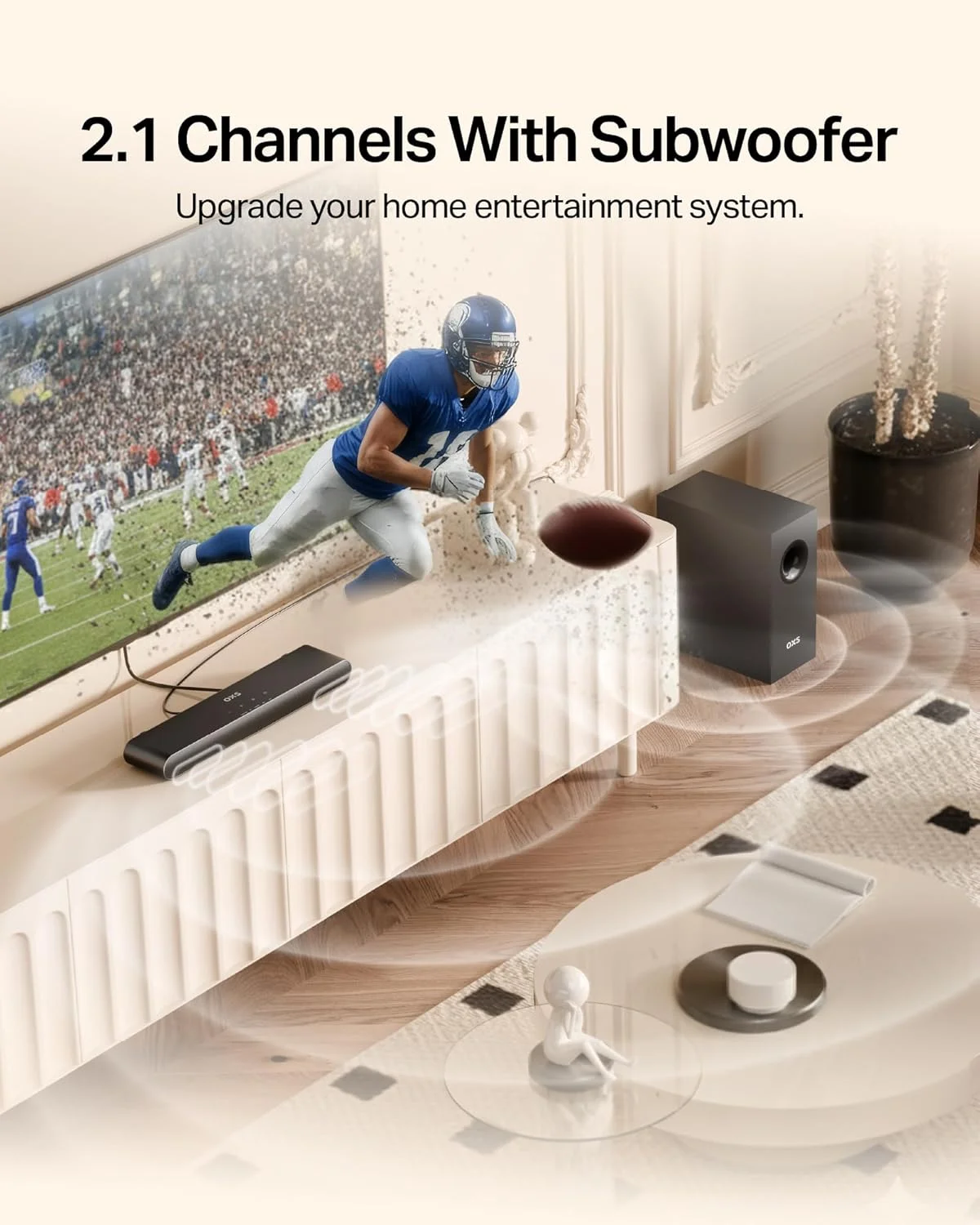 سیستم صوتی 2.1 کاناله OXS S21 با ساب ووفر، صدای دقیق با بیس عمیق، توان 240 وات، 3 حالت اکولایزر، برای سینمای خانگی/موسیقی/بازی، برای تلویزیون، کامپیوتر، ایکس باکس، PS4/5، تلفن، فوق العاده جمع و جور، نصب آسان، مشکی