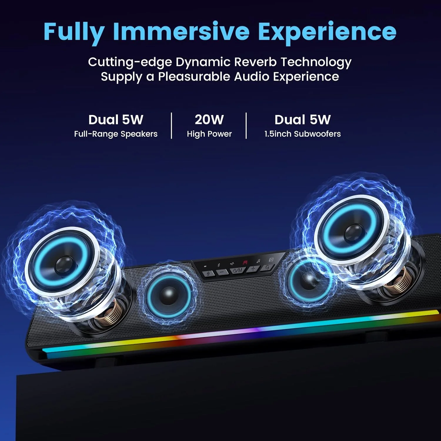 اسپیکرهای کامپیوتر برای دسکتاپ، ساندبار بلوتوث HiFi با نورهای RGB، اسپیکرهای کامپیوتر با صدای شفاف، USB C/USB برای کامپیوتر، دسکتاپ، لپ تاپ، مانیتور
