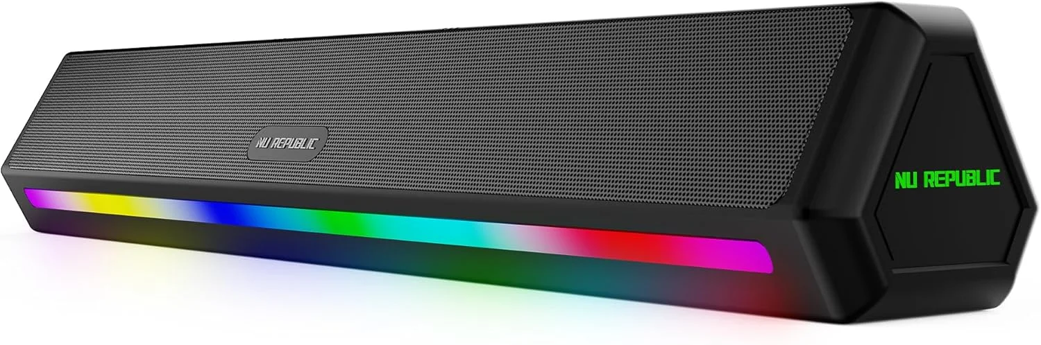 نوار صوتی بلوتوثی Nu Republic Party Box 240 با فناوری X-Bass، درایورهای دوگانه دینامیک 52 میلی‌متری، رادیاتور غیرفعال دوگانه، خروجی 24 واتی، تا 16 ساعت پخش، چراغ‌های LED چندگانه RGB (مشکی، 2.0 کانال)
