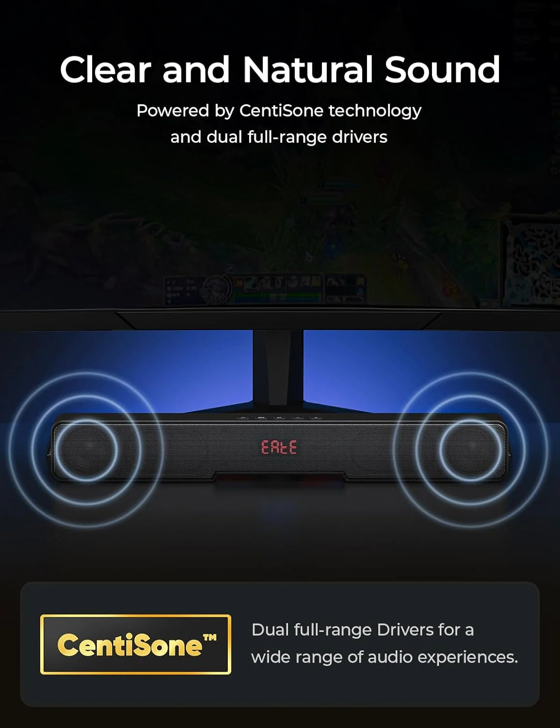 اسپیکر کوچک برای تلویزیون و کامپیوتر | اتصال HDMI/Opt/RCA/Coax (کابل ارائه شده) | اتصال AUX/USB و بلوتوث 5.0 | اسپیکر جمع و جور برای تلویزیون/کامپیوتر/لپ تاپ/تبلت/پروژکتور | 4 حالت EQ - مشکی