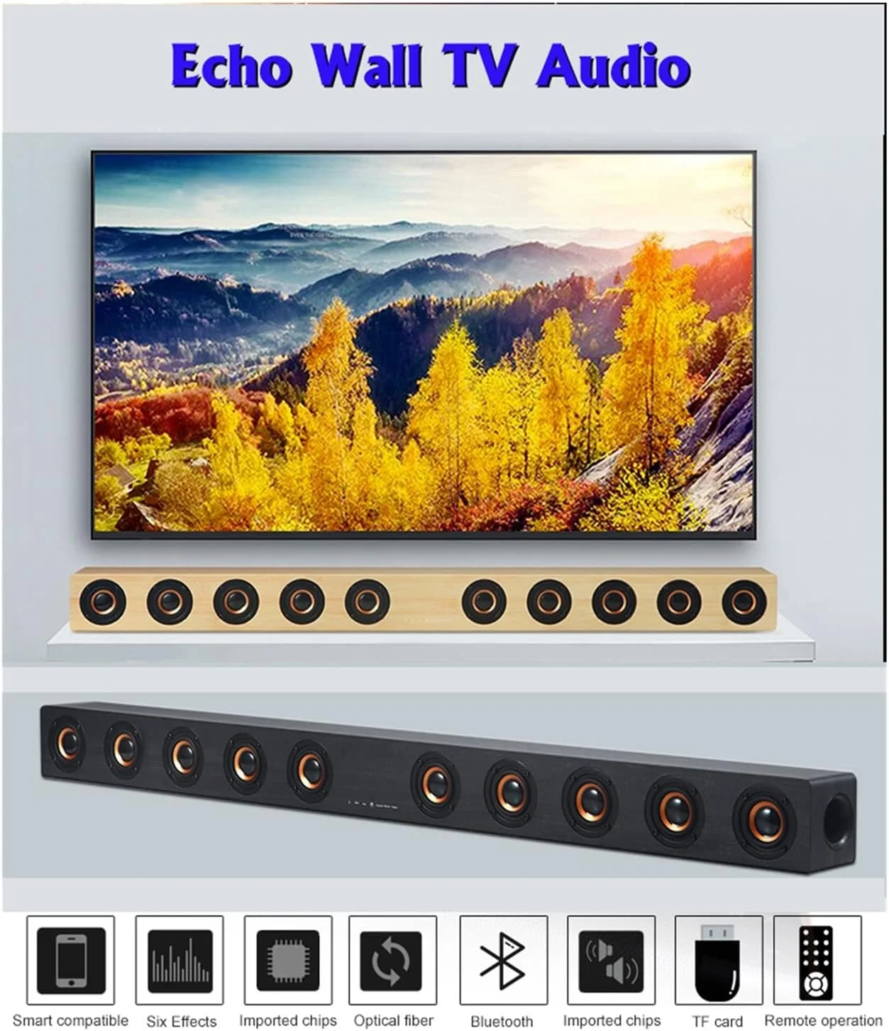 اسپیکر ساندبار HiFi بی‌سیم بلوتوث، سیستم صوتی فراگیر سه بعدی استریو ساب ووفر برای تلویزیون، کامپیوتر و سیستم سینمای خانگی (رنگ: کرم، نوع مجموعه: اسپیکر)