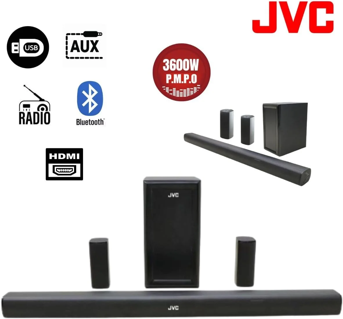 جی وی سی ساندبار 5.1 کاناله با ساب ووفر بی سیم - 3600W PMPO، بلوتوث، USB، سازگار با کارت SD مدل TH-N430B