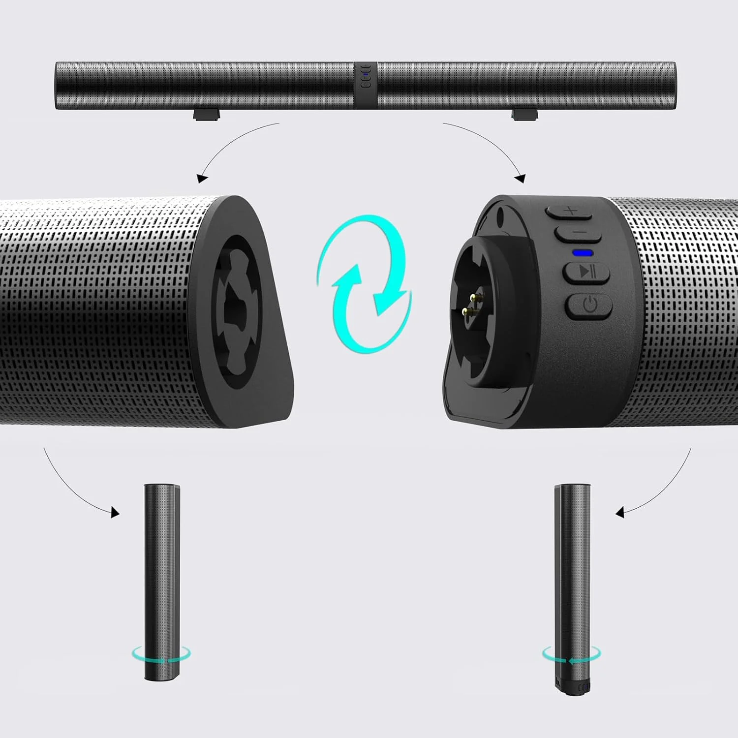 سیستم صوتی نواری جیاوو برای تلویزیون، سیستم صدای فراگیر سه بعدی 2 در 1 با ساب ووفر دوگانه، سیستم صوتی بلوتوث 5.3 سینمای خانگی، قابل جدا شدن و نصب روی دیوار برای مهمانی های خانگی، تنظیم بیس