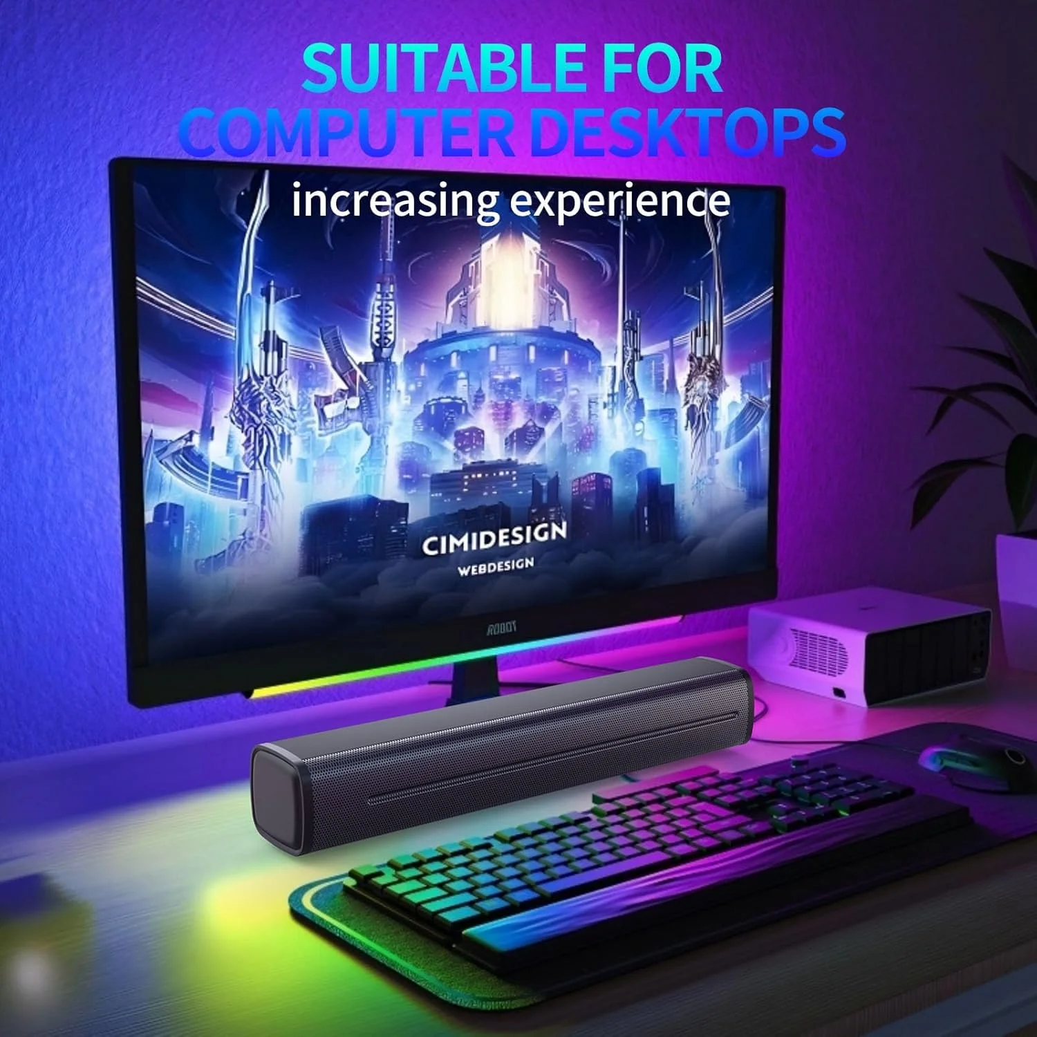 اسپیکر نواری صدا برای تلویزیون هوشمند، اسپیکر نواری صدا، اسپیکر بلوتوثی برای تلویزیون، بلندگوهای صدای فراگیر 50 واتی، با ورودی اپتیکال/AUX/USB، برای سیستم صدای فراگیر برای تلویزیون/کامپیوتر/بازی/پروژکتورها