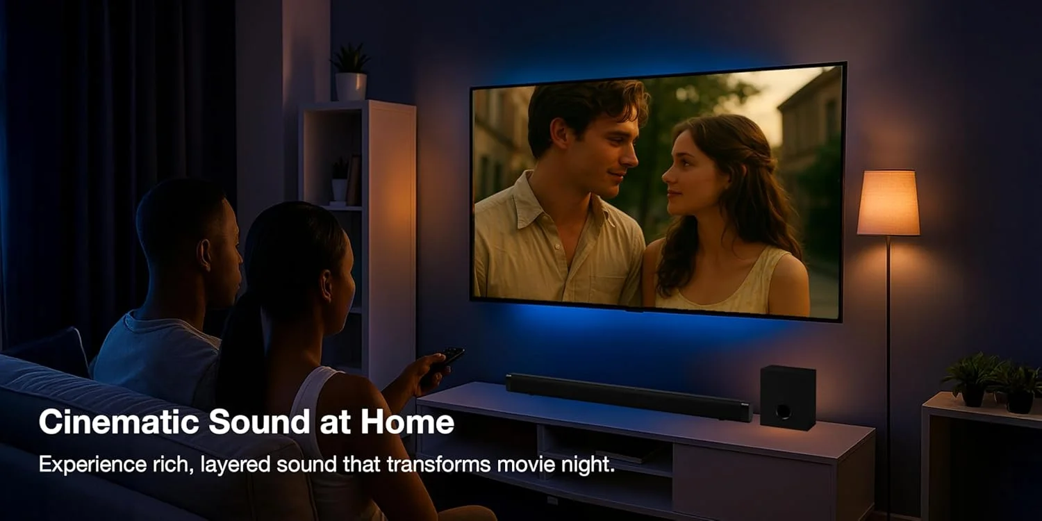 آی لایو ساندبار بلوتوثی 32 اینچی با ساب ووفر بی سیم، صدای استریو 2.1 کاناله، ورودی کمکی RCA استریو، ورودی صوتی 3.5 میلی متری، 3 حالت تنظیم صدا، ساندبار قابل نصب روی دیوار