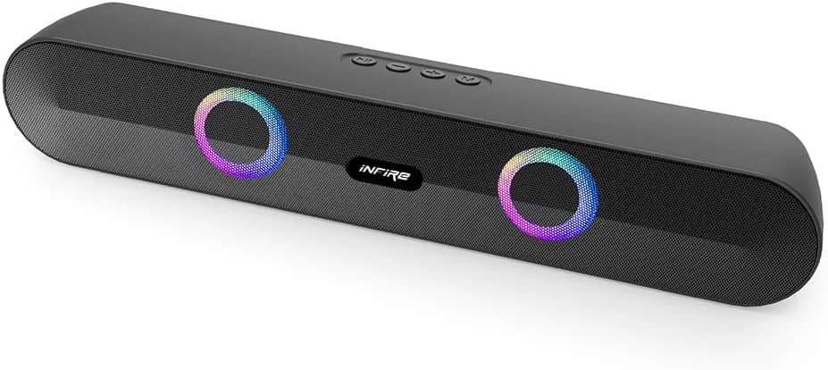 iNFiRe FireBar 16 Pro | اسپیکر بلوتوثی بی‌سیم با قابلیت پخش تا 10 ساعت به همراه نورهای چند رنگ RGB، BT 5.4/رادیو FM/Aux/کارت TF/USB | ساندبار برای تلفن/تلویزیون/لپ‌تاپ/تبلت (مشکی)