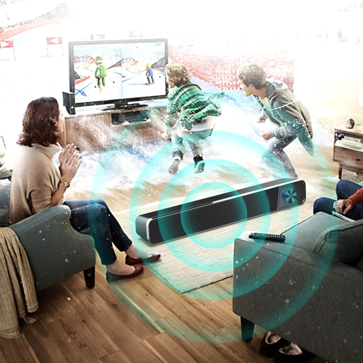 نوار صوتی سیمی و بی سیم، نوار صوتی تلویزیون بلوتوث، بلندگوهای صوتی نوار صوتی (4 درایور، بلوتوث، کابل نوری گنجانده شده، تنظیم باس) صدای فراگیر سه بعدی، سفید جدید