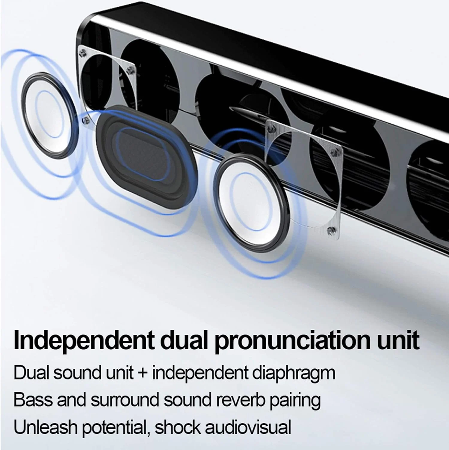 اسپیکر ساندبار 5.0 بلوتوث، اسپیکر ساندبار کامپیوتر سیمی صدای فراگیر 360 درجه، انتقال بلوتوث سیمی فاصله موثر حدود 15 متر، مشکی مدل جدید