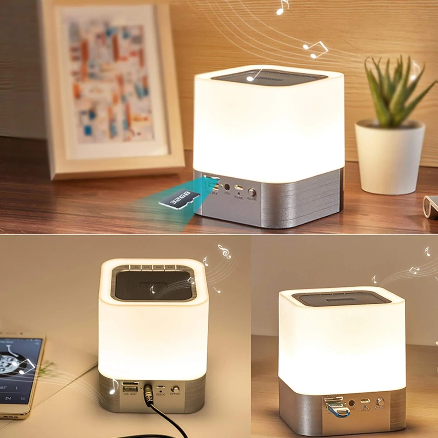 اسپیکر بلوتوثی با صدای فراگیر سه بعدی، پخش بلوتوث نوار صوتی تلویزیون، فاصله بلوتوث 10 متری، چراغ مطالعه رومیزی، ساعت زنگ دار چند منظوره در یک دستگاه جدید