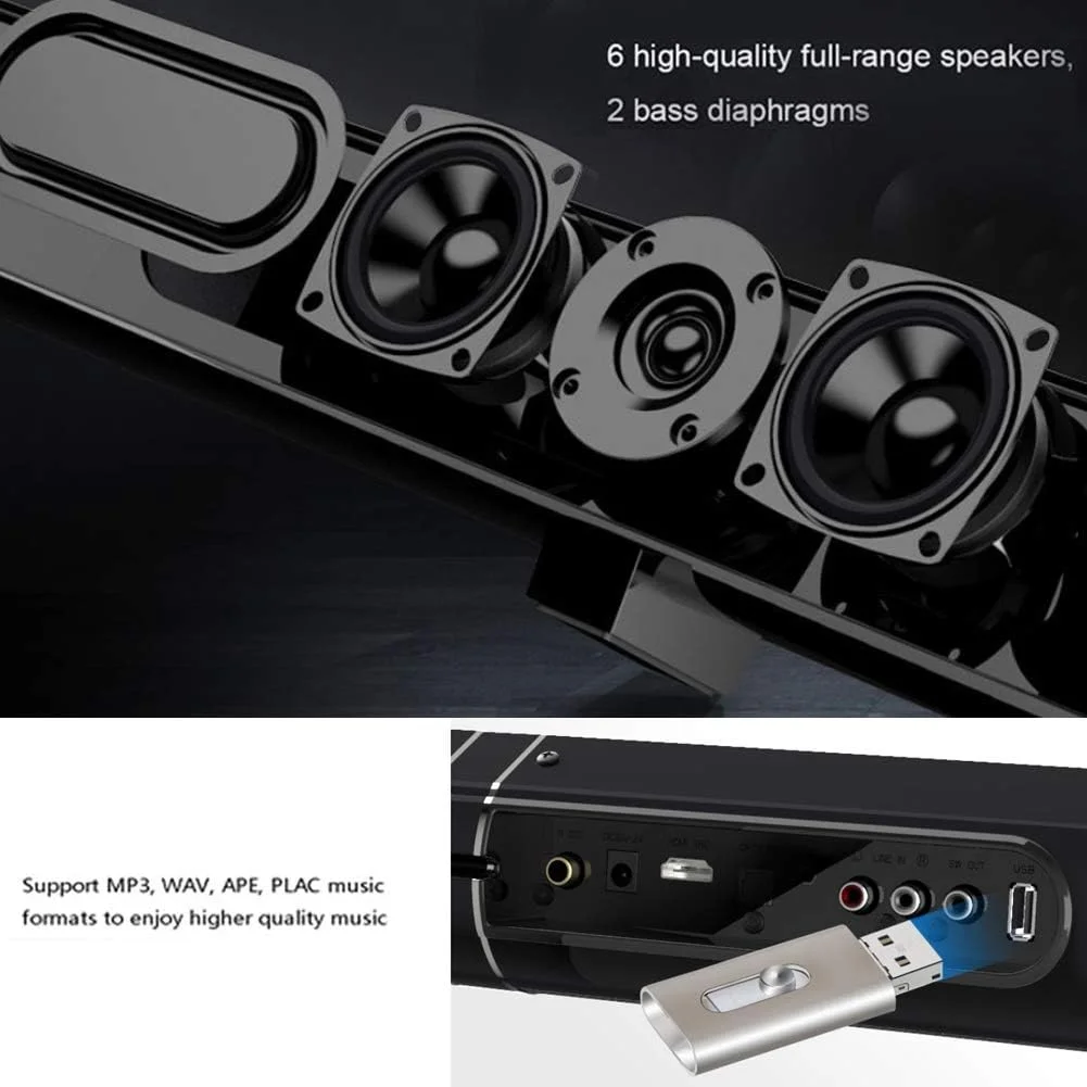 اسپیکر بی‌سیم قابل حمل ساندبار سینمای خانگی برای صدای فراگیر سه بعدی استریو 360 درجه بلوتوث 4.2 این ساندبار دارای ساب ووفر با سه حالت نمایشگر است - مدل جدید