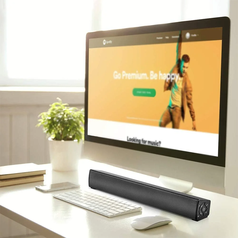 مینی ساندبار بلوتوثی 20 واتی با طراحی استریو و قدرت بالا، کیفیت صدای کامل تر، اتصال بی سیم و با سیم، تغذیه از طریق USB، با جلوه چرم PU و ظاهری صاف و جدید