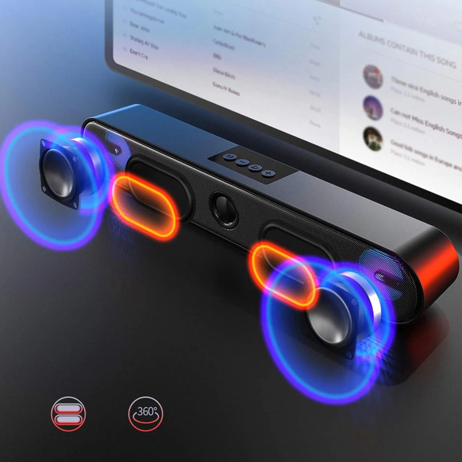 اسپیکر نواری صدا برای تلویزیون، اسپیکر نواری صدا بلوتوث 5.0، سازگار با بلوتوث، حالت فراگیر سه بعدی، حالت بازی، اسپیکر نواری صدا برای کامپیوتر رومیزی تلفن همراه تلویزیون، اسپیکر نواری هوشمند جمع و جور، مشکی جدید