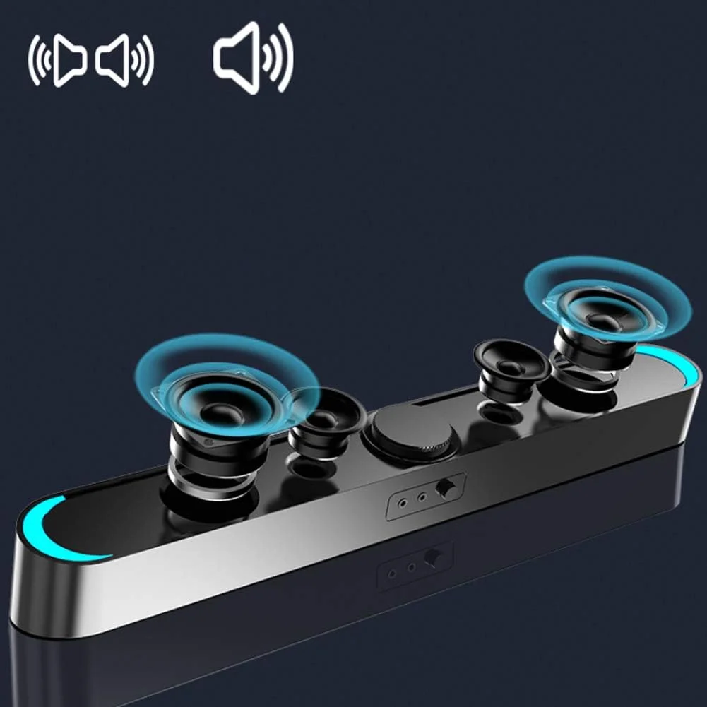 اسپیکر قابل حمل مینی ساندبار برای ماشین اتصال بلوتوثی سیمی و بی سیم با ساب ووفر داخلی صدای فراگیر با میکروفون جلوه نورپردازی ال ای دی مدل جدید