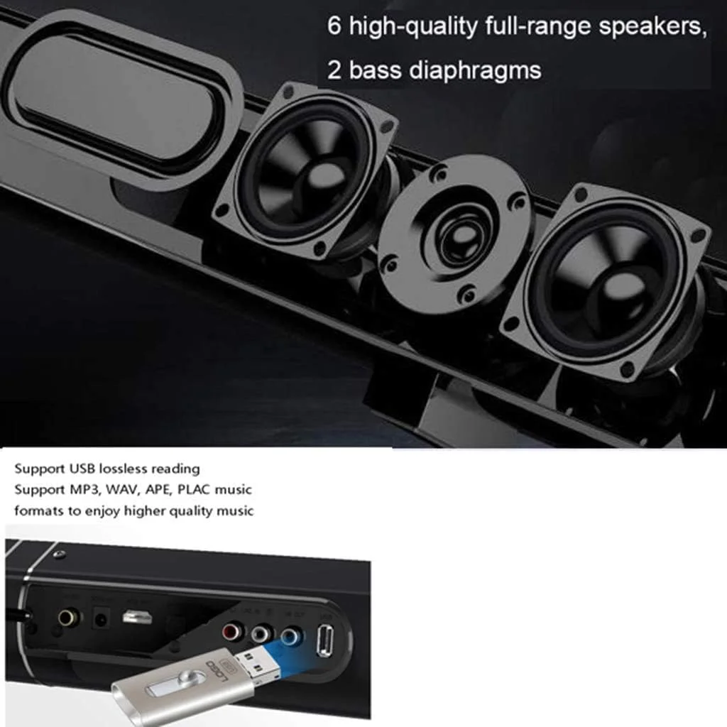 اسپیکر ساندبار خانگی صدای فراگیر سه بعدی بلوتوث 4.2 کیفیت صدای فوق العاده بالا استریو Hi-Fi 360 درجه نشانگرهای LED حالت های مختلف را نشان می دهند مدل جدید اسپیکر ساندبار خانگی صدای فراگیر سه بعدی بلوتوث 4.2 کیفیت صدای فوق العاده بالا استریو Hi-Fi 360 درجه نشانگرهای LED حالت های مختلف را نشان می دهند مدل جدید