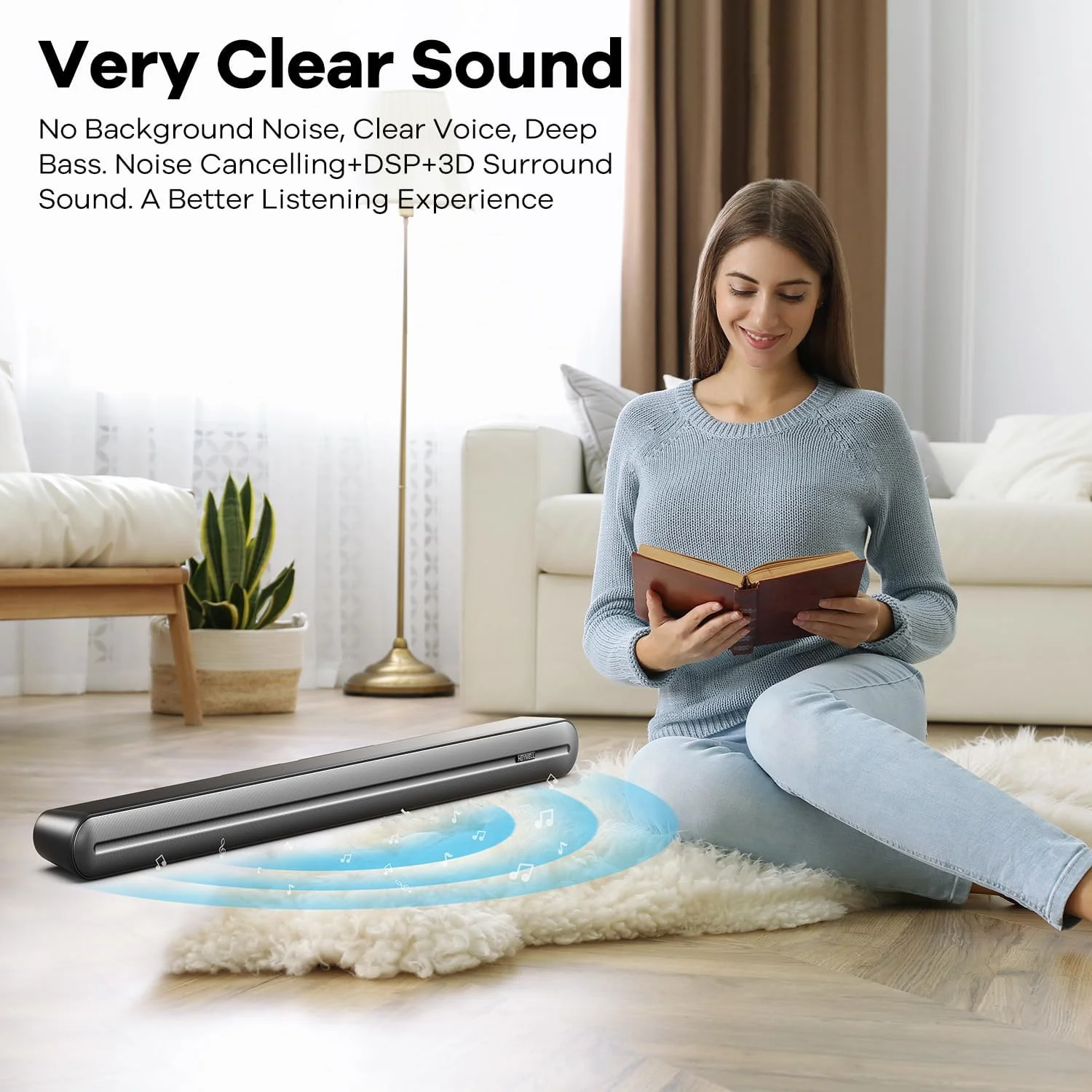 ساب ووفر داخلی و 6 بلندگو، ساندبار بلوتوثی 36 اینچی 150 واتی برای تلویزیون، ساندبار صدای شفاف برای تلویزیون های هوشمند 32 تا 55 اینچ - HDMI ARC (تراشه اختصاصی) اپتیکال AUX.