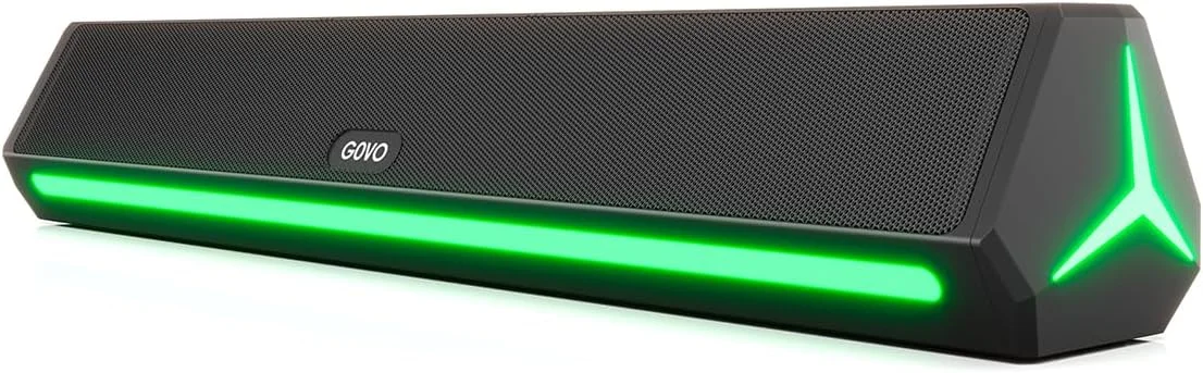 گوو گو Surround 300 | ساندبار بلوتوثی 25 واتی، باتری 2000 میلی آمپری، 2.0 کانال با درایورهای 52 میلی متری، چراغ های LED چند رنگ با TWS، AUX، بلوتوث و USB (مشکی پلاتینی)