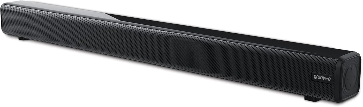 نوار صوتی همه کاره Groov-e Soundbar 50 با بلوتوث، اپتیکال، USB، کواکسیال و پخش AUX - بلندگو با توان 50 وات و بیس عالی - کنترل دکمه ای و از راه دور - شامل کیت نصب روی دیوار - مشکی