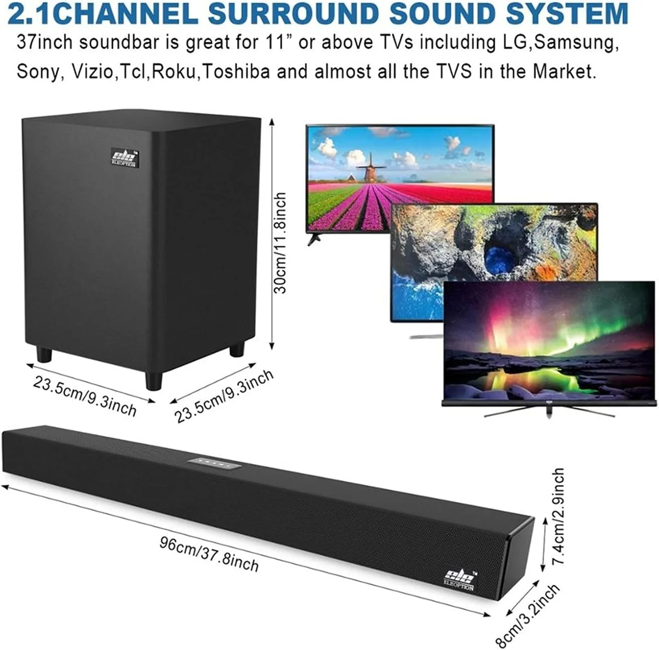 سیستم صوتی 120 واتی 2.1 کاناله برای تلویزیون، سیستم صوتی سینمای خانگی، اسپیکر بلوتوثی، ساب ووفر با پشتیبانی از اپتیکال و کواکسیال