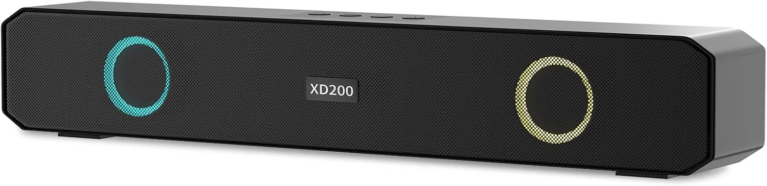 اسپیکر بلوتوثی کوچک ساندبار بی سیم خانگی با چراغ های چشمک زن چند رنگ سازگار با کامپیوتر، لپ تاپ، تلفن های هوشمند