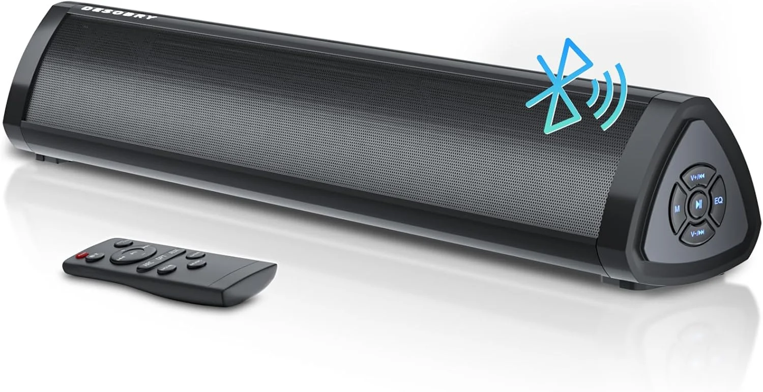 اسپیکر نواری 16 اینچی Desobry برای تلویزیون هوشمند، ساندبار کوچک با سیستم صدای فراگیر، ساندبار بلوتوثی با HDMI/ARC/AUX/Coaxial/Optical/USB، اسپیکر ساندبار برای پروژکتور، تلویزیون، کامپیوتر، قابل نصب روی میز