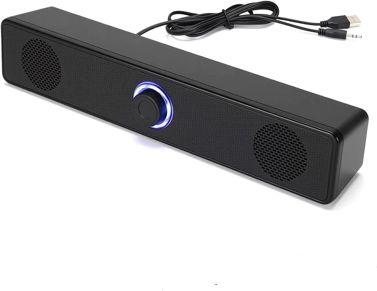 اسپیکر ساندبار کامپیوتر USB با کنترل صدا LED، جک صوتی 3.5 میلی متری، مجهز به بلوتوث 5.0، مشکی