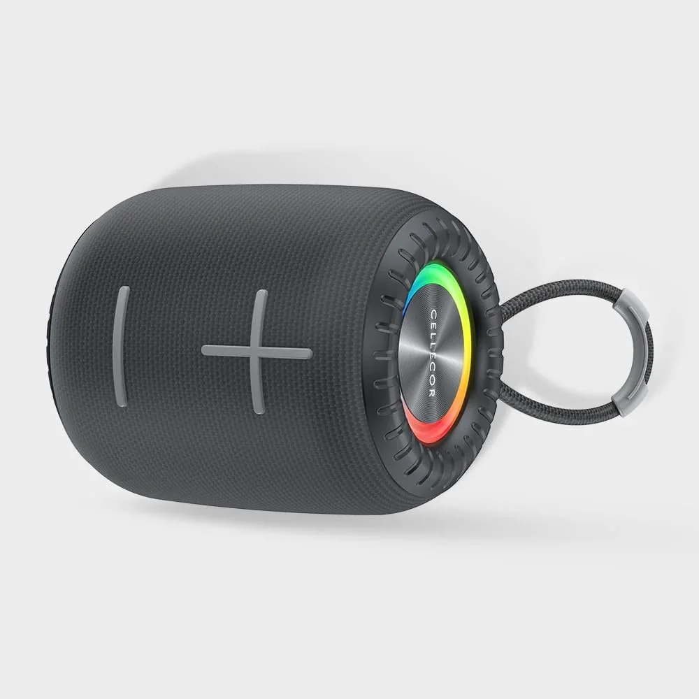 اسپیکر بلوتوثی ساندبار Cellecor BT 703 با صدای استریو 6 واتی، دارای 6 ساعت زمان پخش، IPX4، نورهای جادویی، سازگار با بلوتوث، AUX و USB (مشکی)