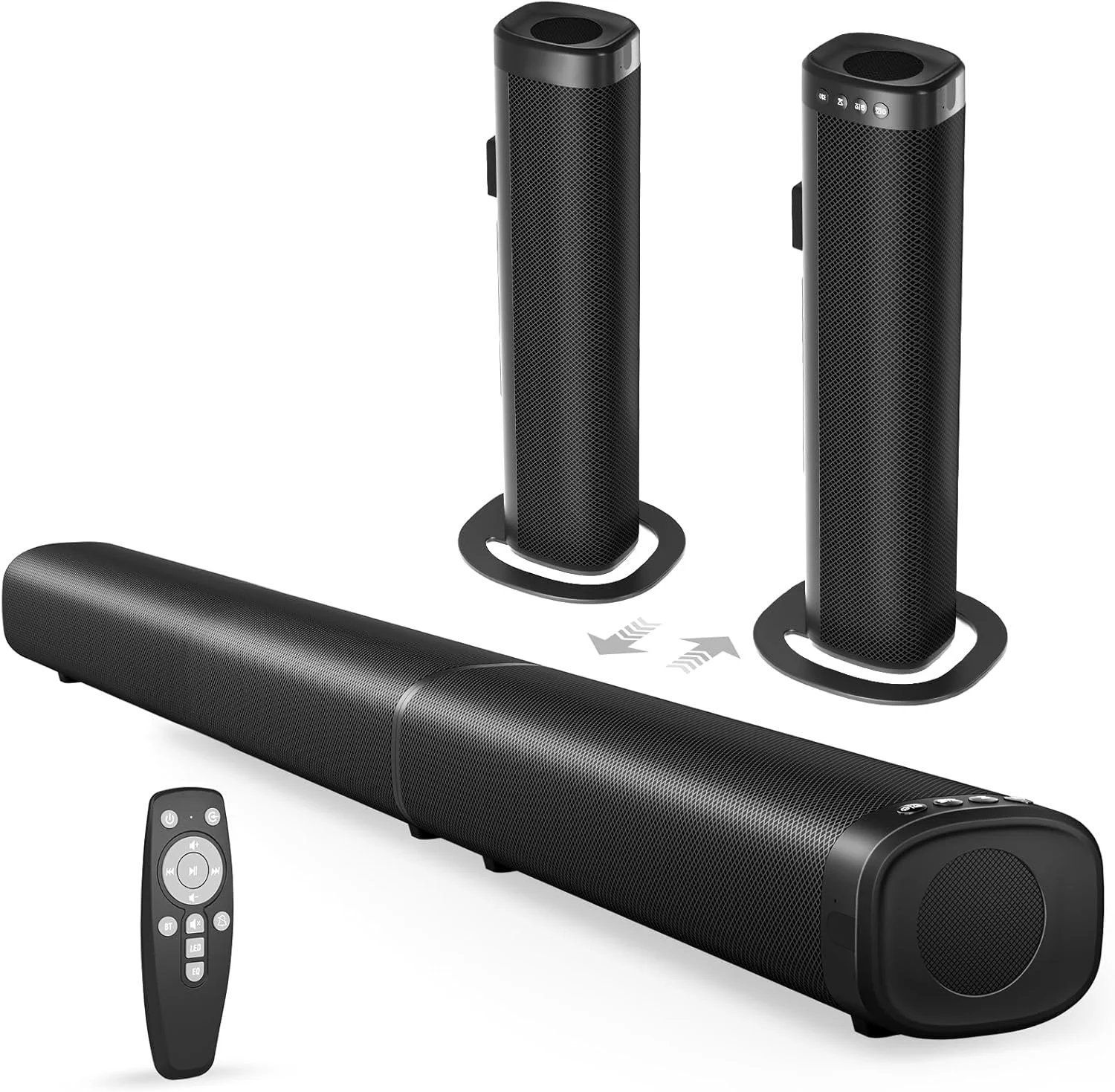 نوار صوتی 100 واتی برای تلویزیون هوشمند، نوار صوتی بلوتوث 5.3، بلندگوی خانگی جداشدنی 2 در 1 با افکت باس، صدای فراگیر سینمای خانگی، اتصالات HDMI ARC/Optical/AUX/USB، برای تلویزیون/کامپیوتر/پروژکتور