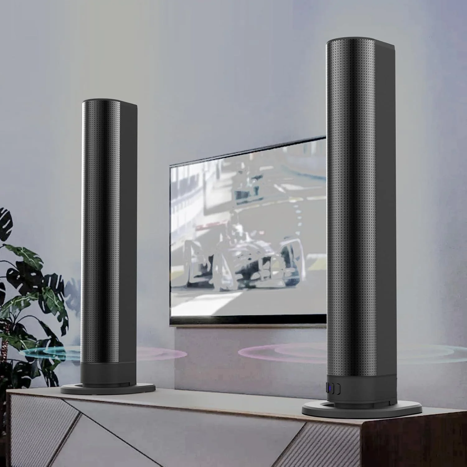 بلندگوی استریوی سه بعدی Bewinner برای سینمای خانگی، بلندگوهای ساندبار تلویزیون 40 واتی بلوتوث 5.3، سیستم صدای فراگیر بی سیم با برد 8 تا 10 متر برای تلویزیون و رایانه شخصی رومیزی