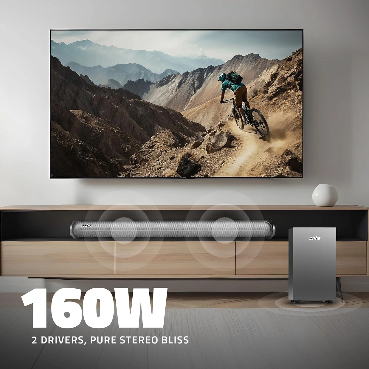 آرتیس SoundHub 300، ساندبار بلوتوثی بی‌سیم 2.1 کاناله 160 واتی به همراه ساب ووفر سیمی و حالت‌های ورودی متنوع: بلوتوث/HDMI (ARC)/AUX/اپتیکال