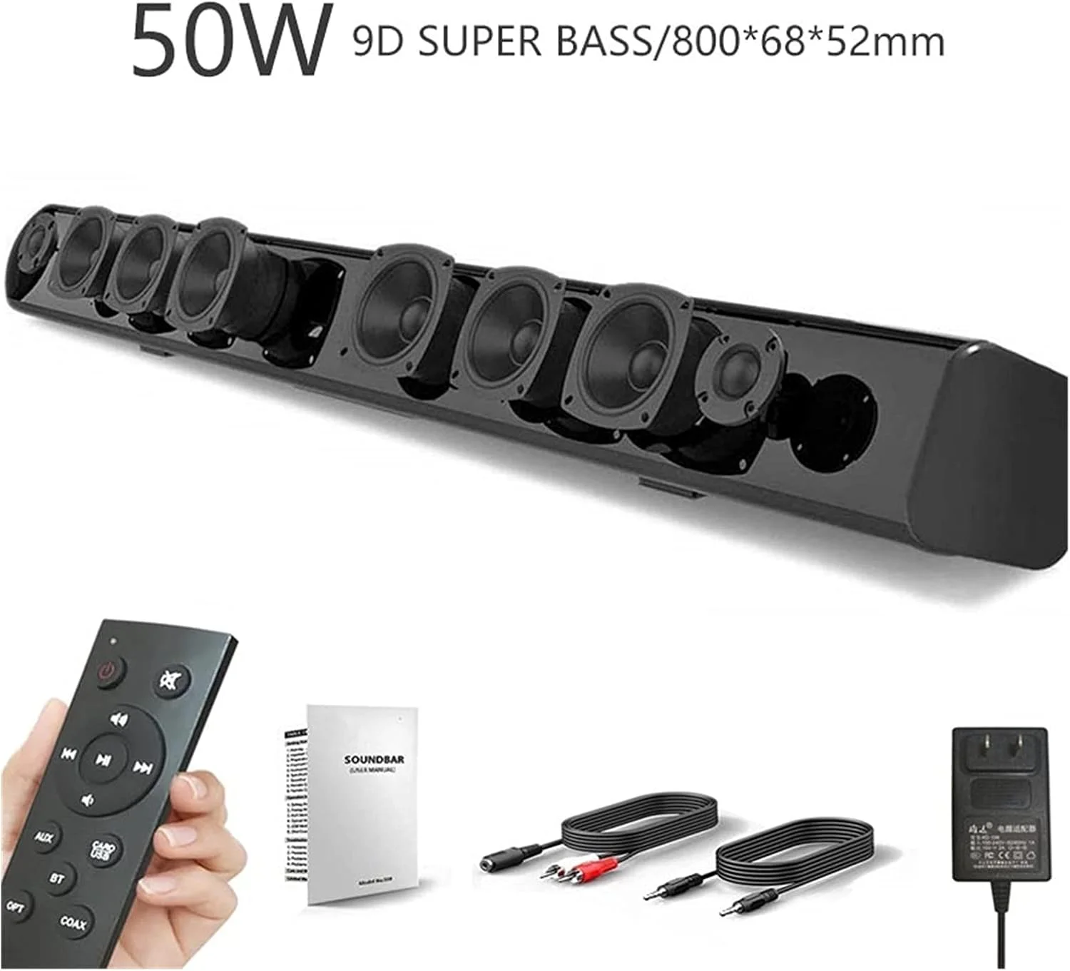 اسپیکر بلوتوثی بی‌سیم 50 واتی ساندبار، استریو HiFi 9D با بیس فوق‌العاده قوی، سیستم صوتی قدرتمند 50 واتی مناسب سینمای خانگی و تلویزیون با بلوتوث