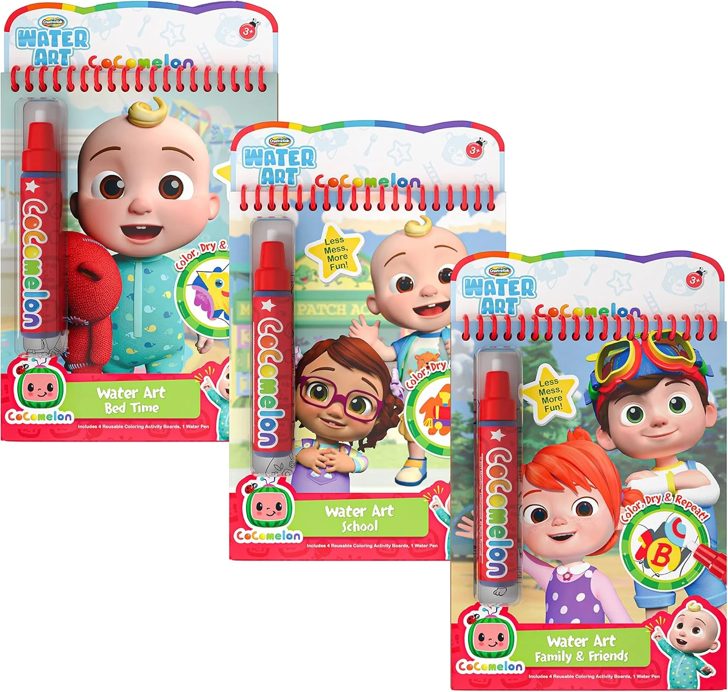 بسته ۳ عددی کتاب‌های آبی کوکوملون برای کودکان خلاق - کیت هنری نقاشی با آب - کتاب‌های رنگ‌آمیزی برای کودکان نوپا - کیت‌های هنری نقاشی قابل استفاده مجدد برای سنین ۳ سال به بالا