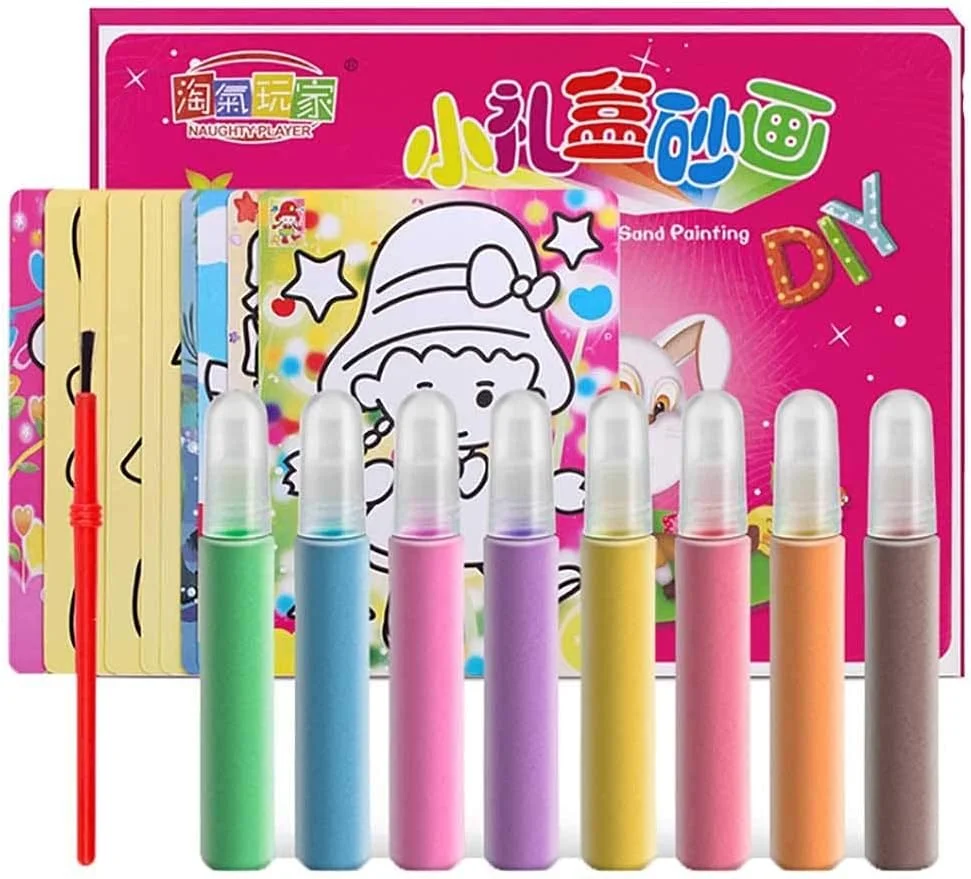 مجموعه نقاشی شن کودکانه SYOSI، شامل 8 عدد صفحه طراحی، مناسب برای نقاشی و هنر دستی کودکان، تزئینات جشن و گلدان (طرح کارت تصادفی)