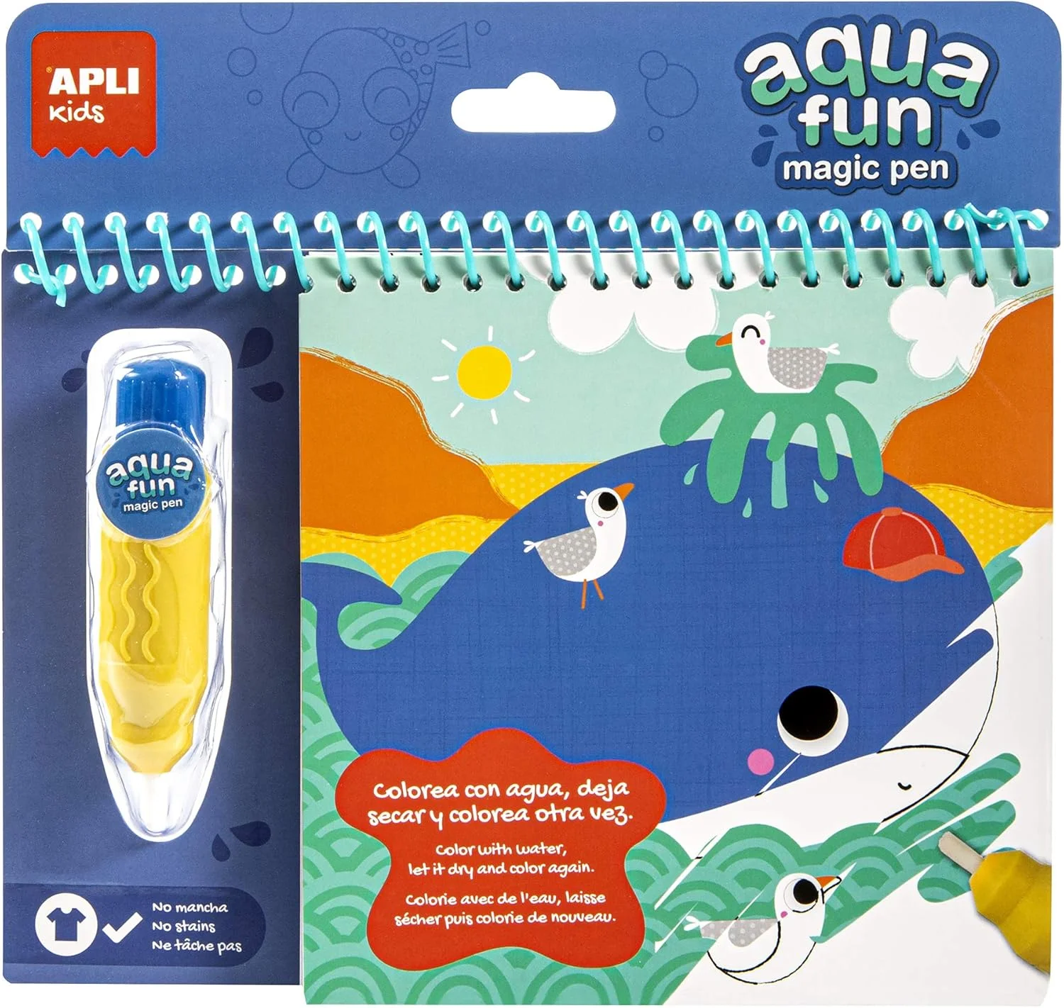 دفتر نقاشی جادویی آبی تیره Apli kids 17148 به همراه قلم موی آب، سفید، مشکی