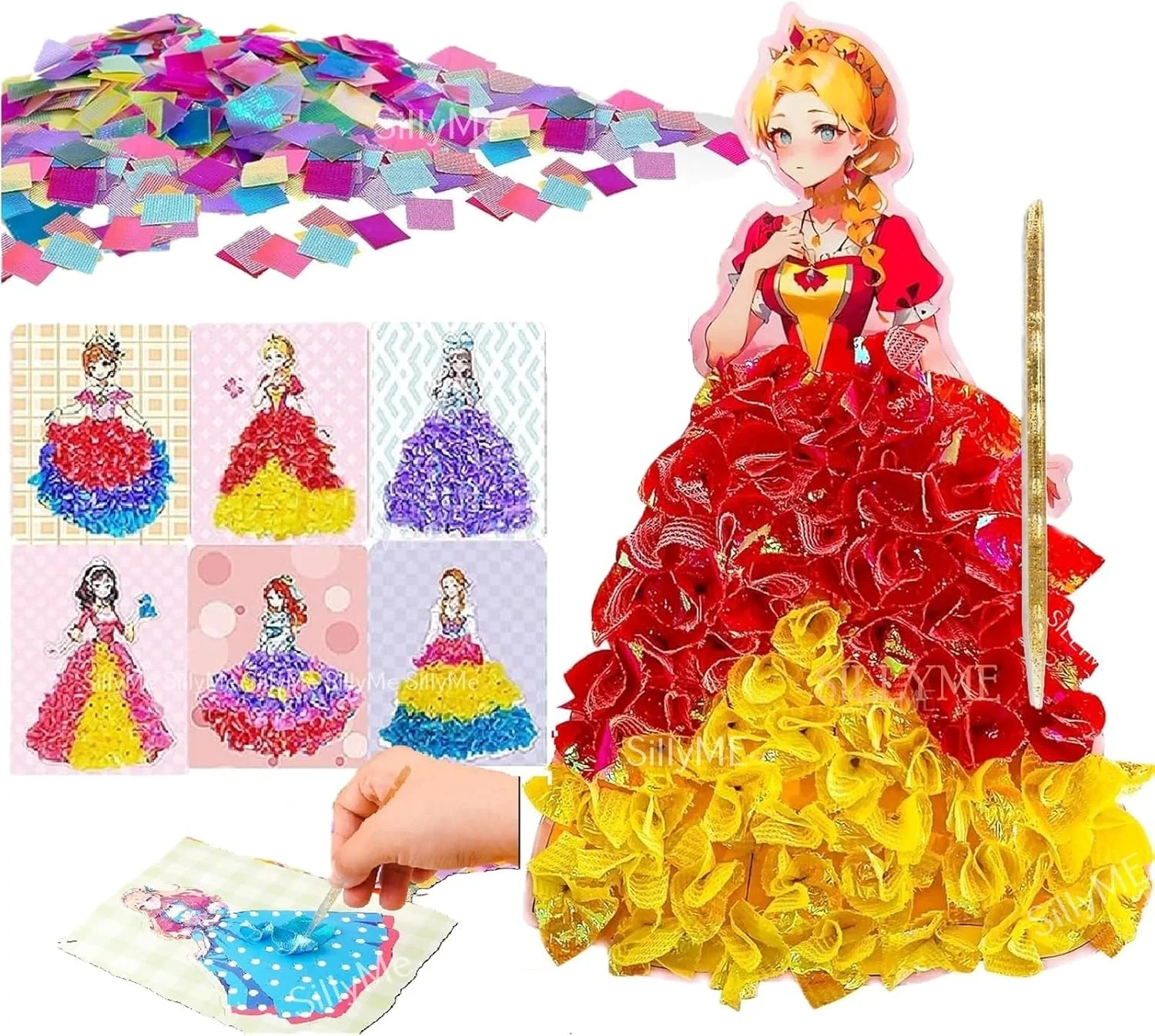 ست 3 تکه DIY برای هنر سوراخ کاری - ست سوراخ کاری پارچه لباس عروسک - هنر خلاقانه Poke - نقاشی سوراخ کاری پازلی - هدیه تولد فعالیت برای دختران DIY برای دختران 2-5 سال