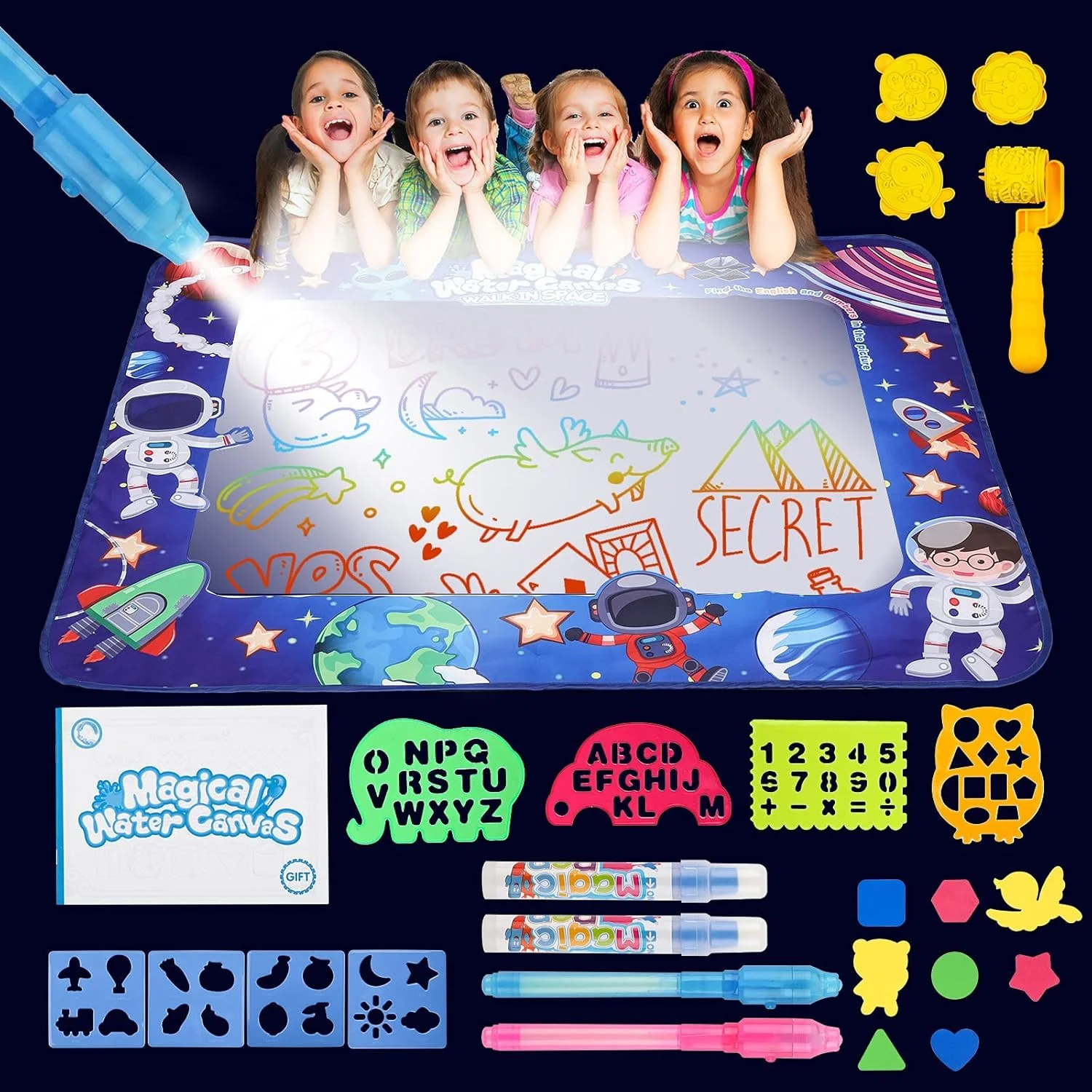 پد نقاشی جادویی با آب، اسباب بازی پد نقاشی آبرنگی کودکان، پد بزرگ طراحی درخشان برای کودکان نوپا، اسباب بازی آموزشی رنگ آمیزی، غیر سمی برای دختران و پسران 2 تا 8 سال