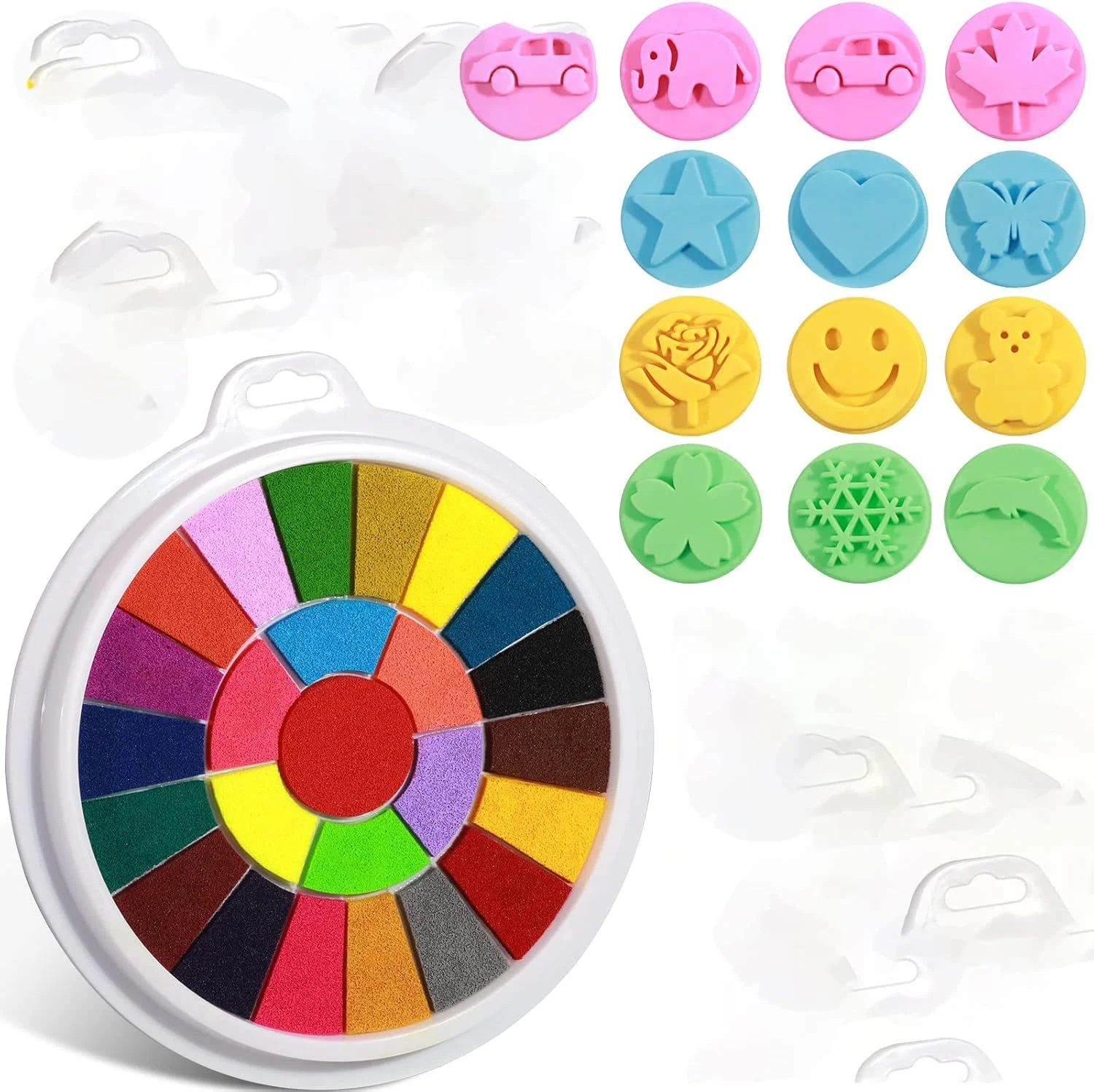 مجموعه نقاشی انگشتی KASTWAVE، شامل 12 مهر طرح دار، 25 پد رنگی، رنگ های قابل شستشو، نقاشی انگشتی آسان و غیر سمی، اسباب بازی های نقاشی کودکان