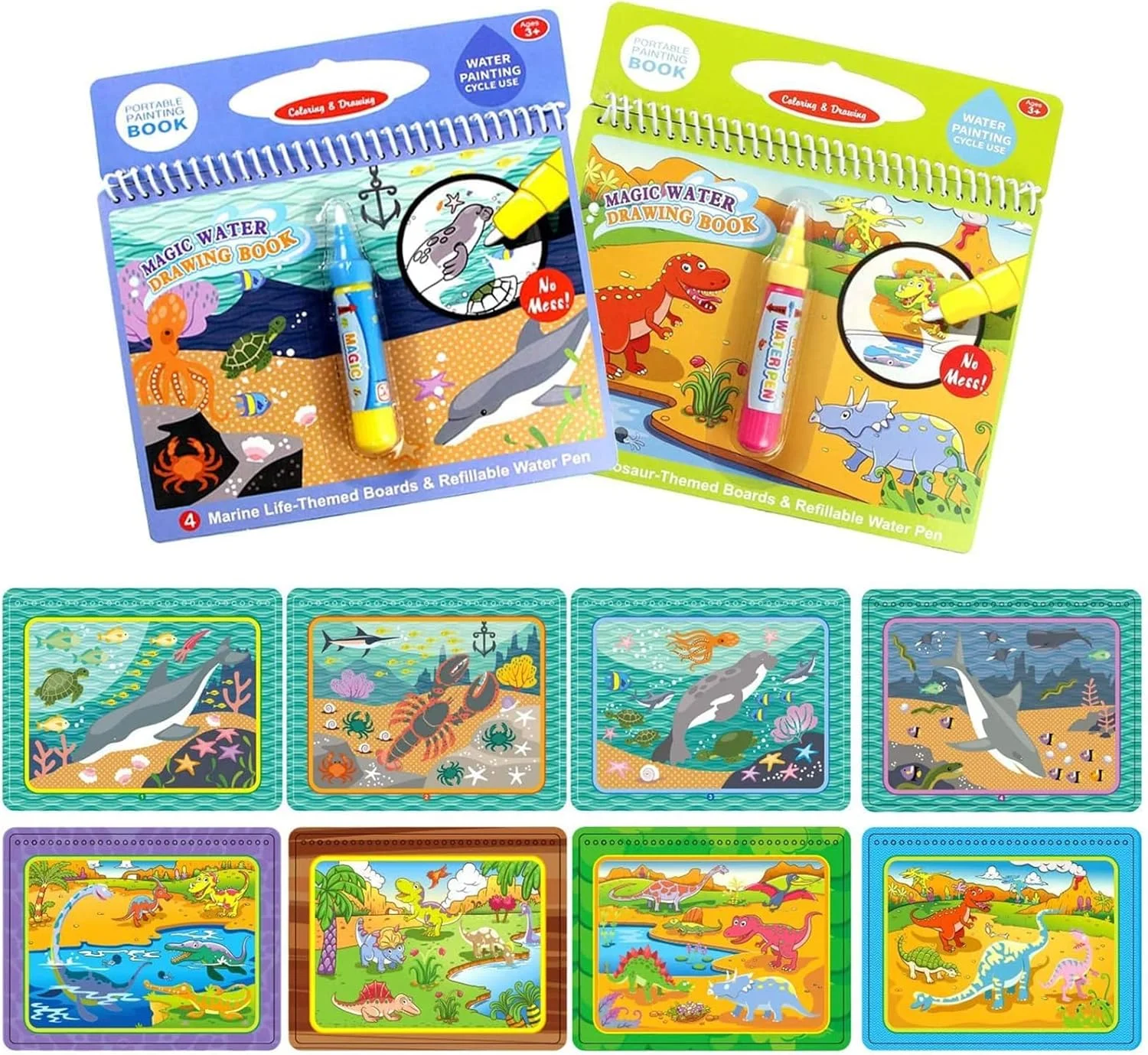 کتاب رنگ آمیزی جادویی با آب، کتاب نقاشی رنگ آمیزی جادویی کودکان با قلم موی آب، کتاب رنگ آمیزی جادویی با قابلیت استفاده مجدد برای کودکان نوپا