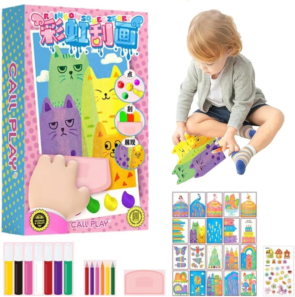 مجموعه هنر خراش رنگین کمانی DIY - مجموعه نقاشی 20 عددی کودکانه، یادداشت های هنری کوچک، کارت پستال های خنده دار - هدیه جدید برای فعالیت های مهمانی کودکان (1 مجموعه)