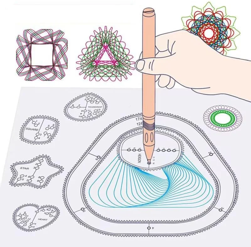 مجموعه اسپیروگراف Azonee، مجموعه چرخ دنده های اسپیروگراف طراحی خط کش، ابزار طراحی مارپیچ جادویی، قالب نقاشی پلاستیکی، کیت خط کش آموزش هنر برای کاردستی های هنری DIY کودکان مدرسه خانه 18 عددی
