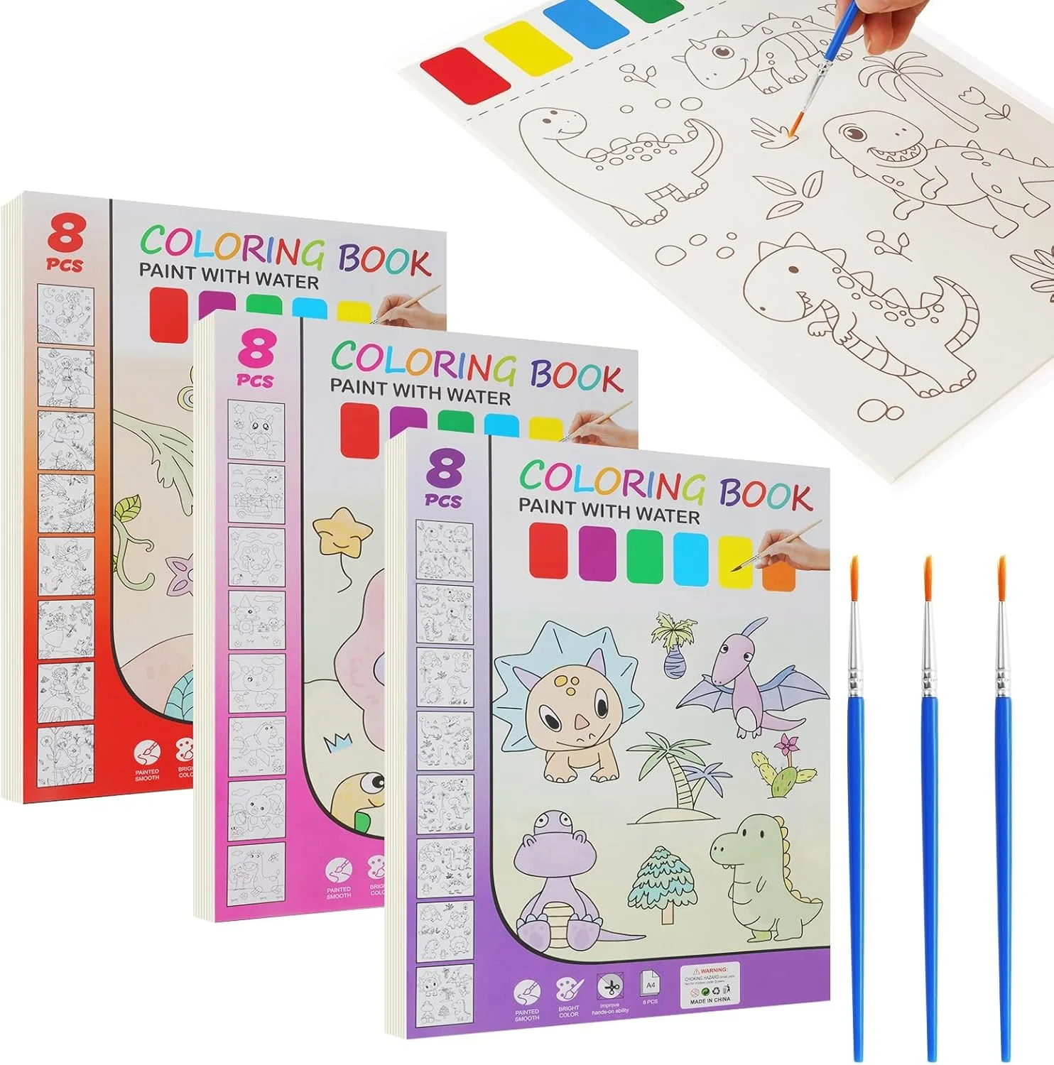 کتاب رنگ آمیزی جادویی جیبی با آب، کتاب های نقاشی برای کودکان، کتاب با رنگ، ست های هنری هدیه تولد نقاشی برای پسران دختران بچه ها 5 6 7 8 ساله