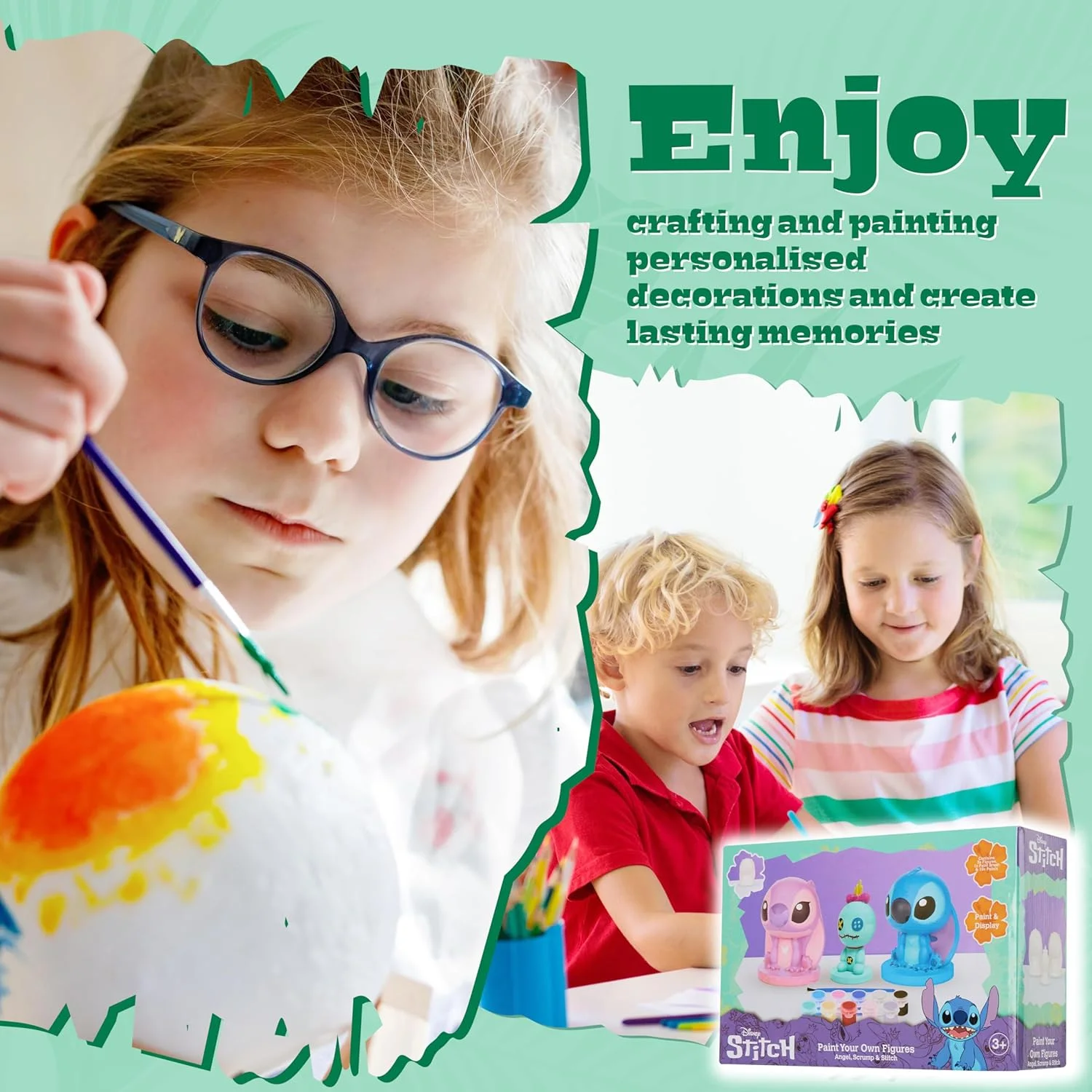 مجسمه های گچی دیزنی استیچ برای رنگ آمیزی، کیت کاردستی DIY کودکان، هدیه برای کودکان و نوجوانان (چند رنگ - بسته 3 عددی)