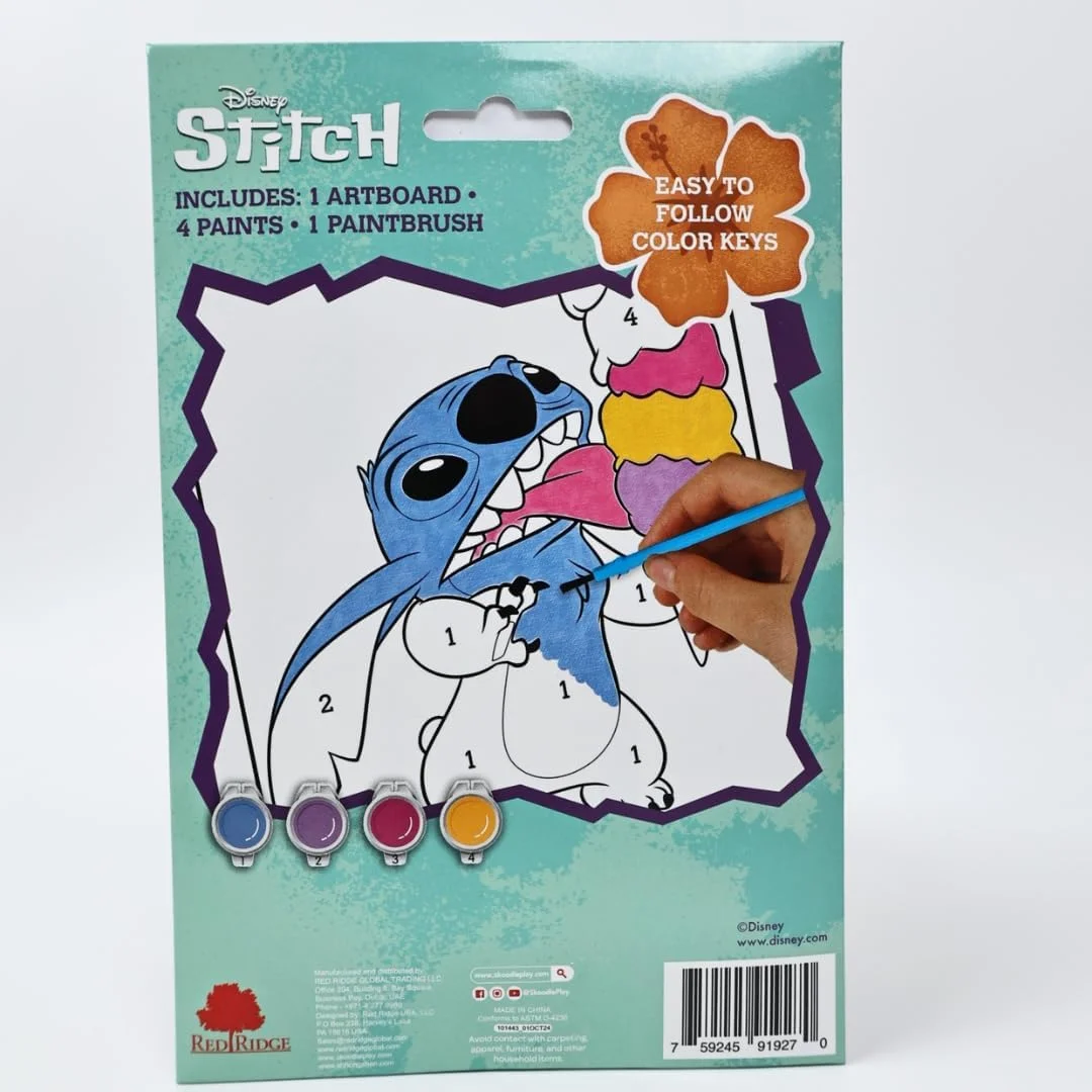 کتاب رنگ آمیزی با شماره دیزنی SKOODLE و ۴ رنگ، تخته طراحی هنری با قلم مو، لوازم نقاشی و طراحی آموزشی زودهنگام، اسباب بازی هدیه برای کودکان ۳+ (استیچ)