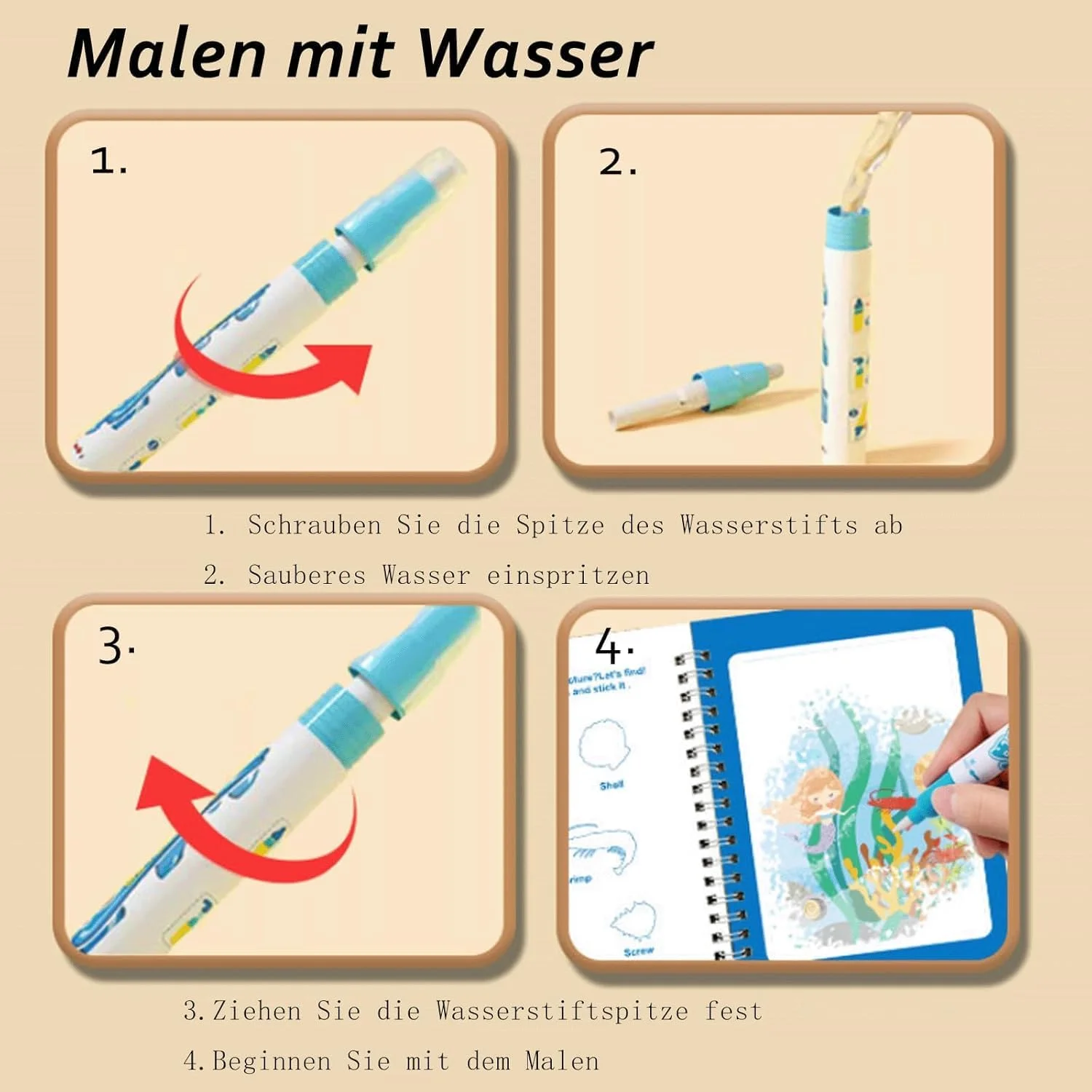 بسته 2 عددی کتاب رنگ آمیزی جادویی با آب برای کودکان نوپا، کتاب های نقاشی قابل استفاده مجدد با 2 قلم موی آبی، اسباب بازی های آموزشی بدون کثیف کاری برای کودکان 2 تا 5 ساله، کتاب های فعالیت مسافرتی برای پسران و دختران