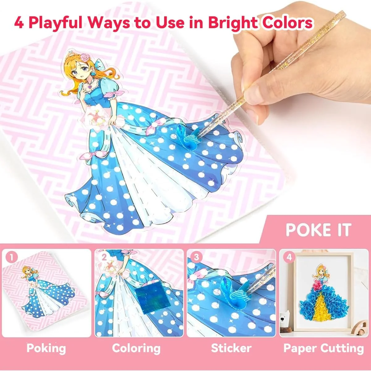 کیت نقاشی سوراخ‌کاری پازلی خلاقانه، کتاب نقاشی سوراخ‌کاری پازلی هنری پارچه‌ای برای دختران 4 5 6 7 8 9 10 11 12 ساله، نقاشی آبرنگ + هنر سوراخ‌کاری + سرگرمی خراشیدن + بازی لباس پوشیدن