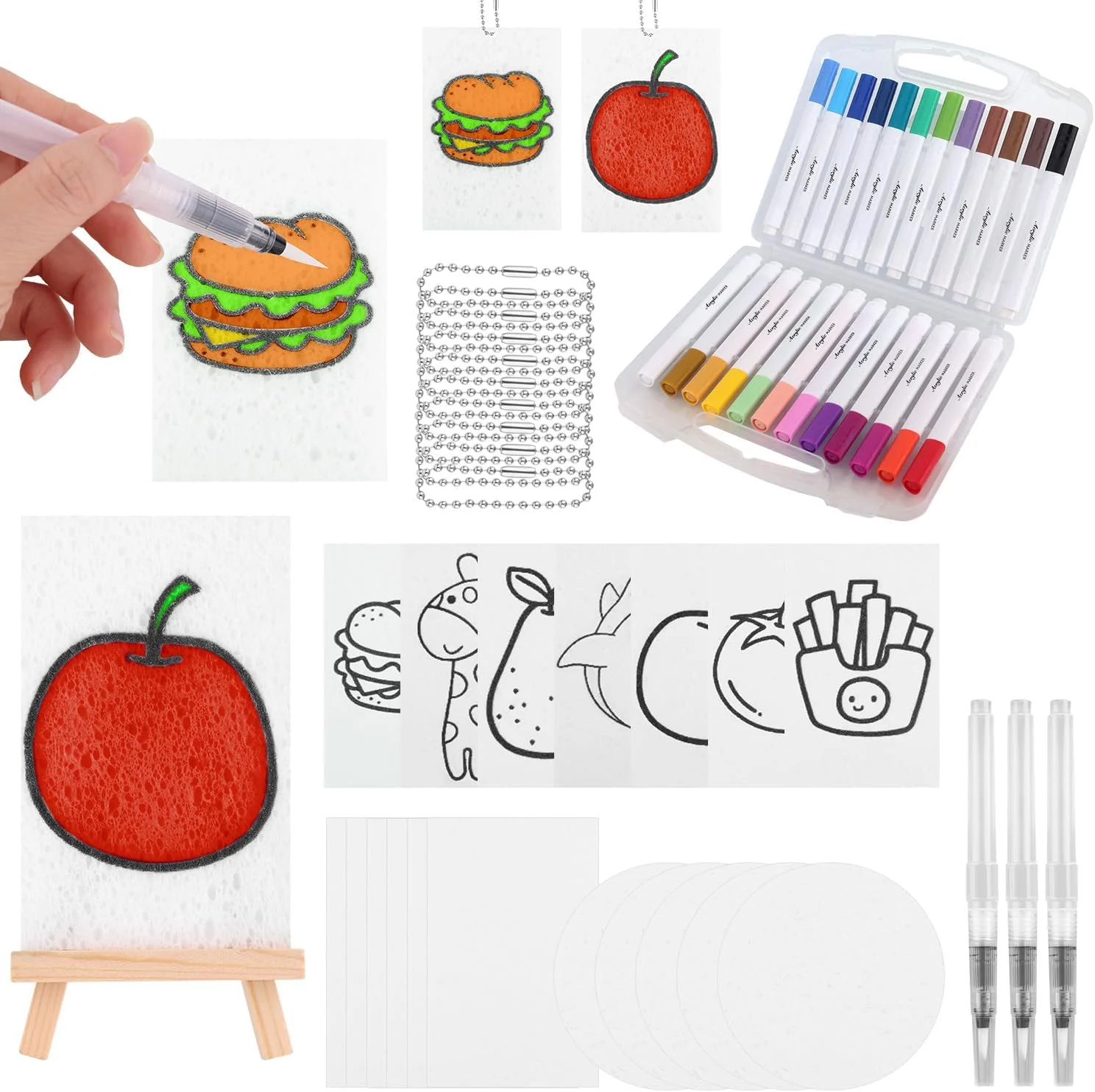 مجموعه نقاشی فوم جادویی سه بعدی Goktvai برای کودکان، مجموعه هنری پفی 55 تکه با 24 قلم مو آبرنگ، کاغذهای بافت دار، زنجیر و سه پایه، مجموعه کاردستی هنری خلاقانه DIY برای فعالیت های خانوادگی، بازی های مهمانی و تزئینات