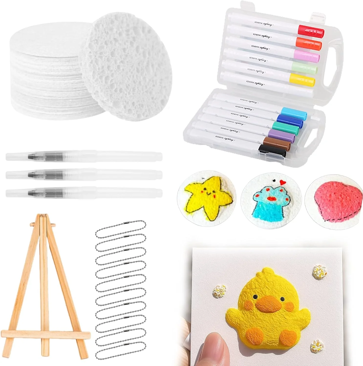 مجموعه نقاشی با بافت فوم جادویی 36 تکه، مجموعه نقاشی با بافت سه بعدی جادویی، برای صنایع دستی، لوازم هنری DIY، رنگ پفی جادویی، شامل 10 عدد کاغذ بافت فوم، 12 عدد ماژیک رنگی (گرد)