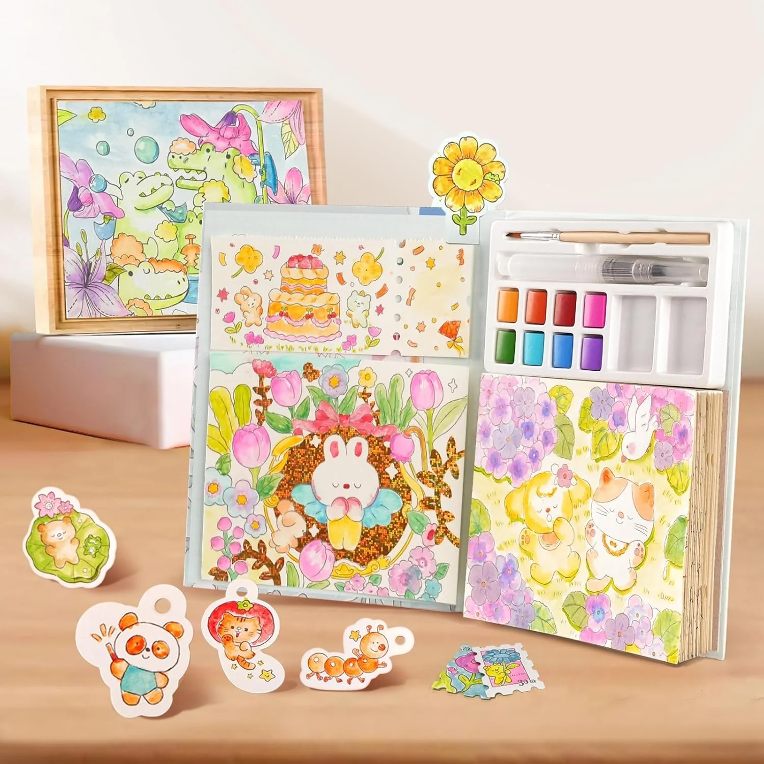 کتاب رنگ آمیزی جادویی با آب TERRIFI، کیت نقاشی بدون کثیف کاری با کاغذ درخشان، 30 صفحه و 2 قلم مو، هدیه هنری برای کودکان 4 تا 8 سال به بالا