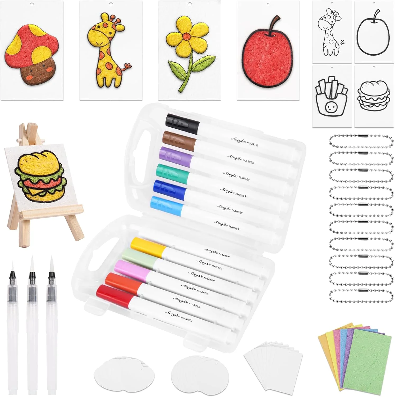 ست نقاشی با بافت اسفنجی سه بعدی AOOTE، 60 قطعه شامل کاغذ بافت‌دار فومی، قلم‌های رنگی، قلم‌های آبی، زنجیر، سه‌پایه چوبی، برای طراحی و هنر